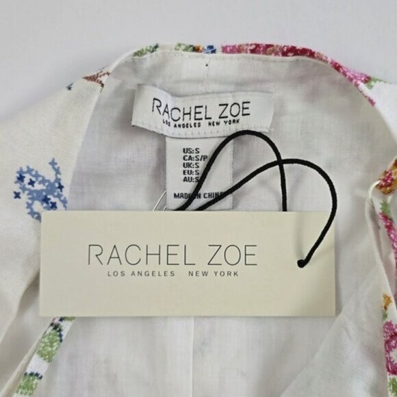 NWT Rachel Zoe Women White Linen Blend Crop Cami Top Knot Embroidery Print Sz S - Picture 6 of 12